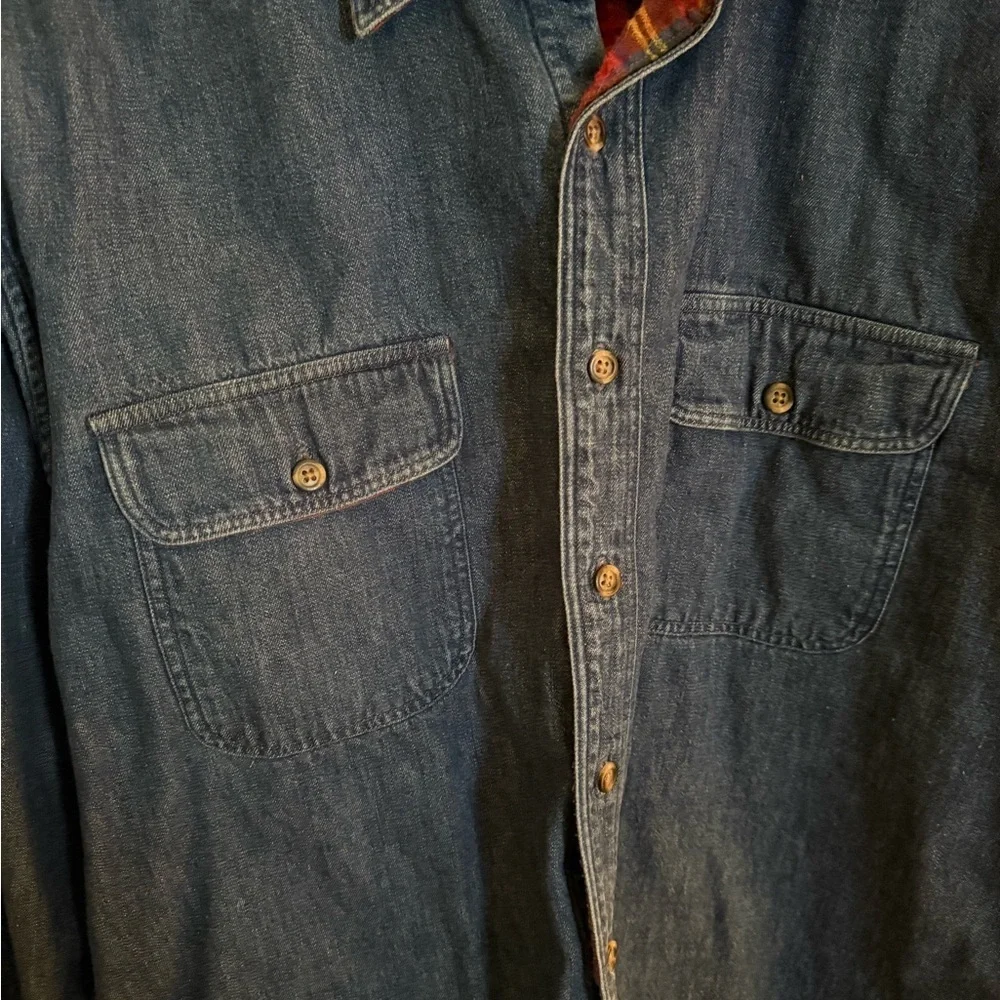 Lands’ End Flannel Lined Denim Shirt Men’s Size L (16–16½) Vintage Workwear
